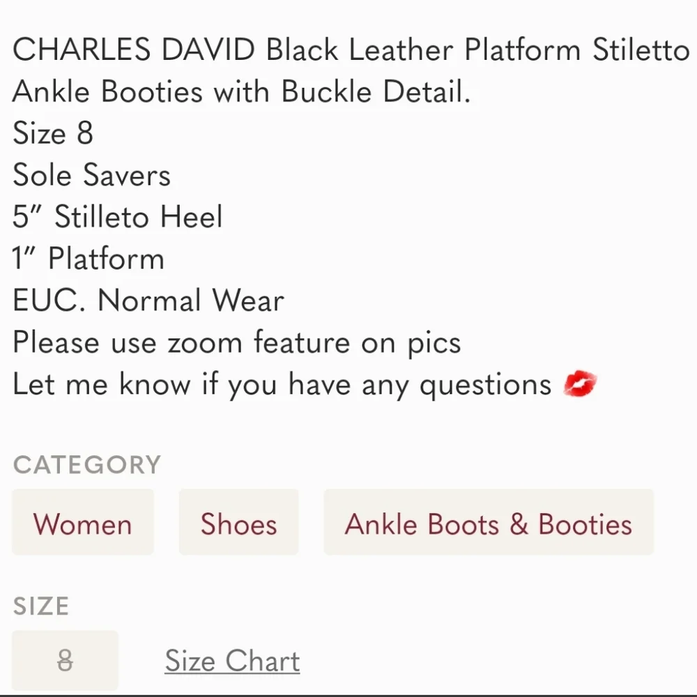 Charles David Black Moto Style Booties with buckles Size 8 - Picture 9 of 9